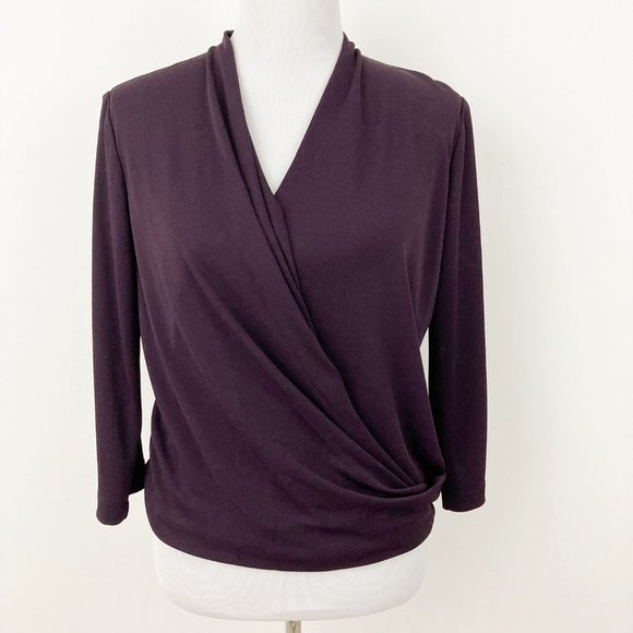 MM Lafleur The Deneuve Faux Wrap Top in Blackberry Size M 3/4 Sleeve Career - Picture 4 of 9